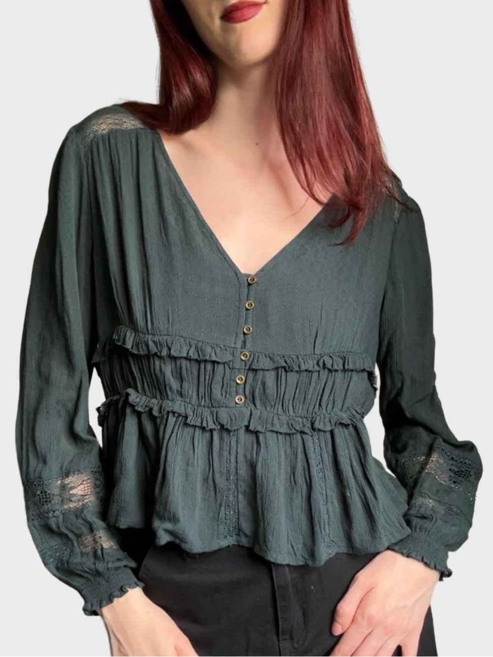 Dark Green Lace Blouse - Size Medium